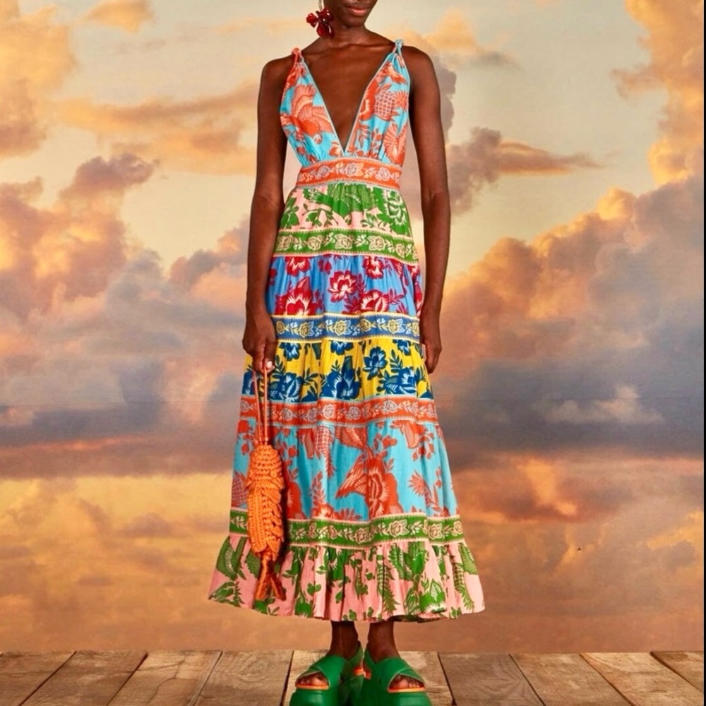 πΊπHPππΊ NWT Farm Rio Lace Garden Mix Midi Dress - Picture 8 of 16